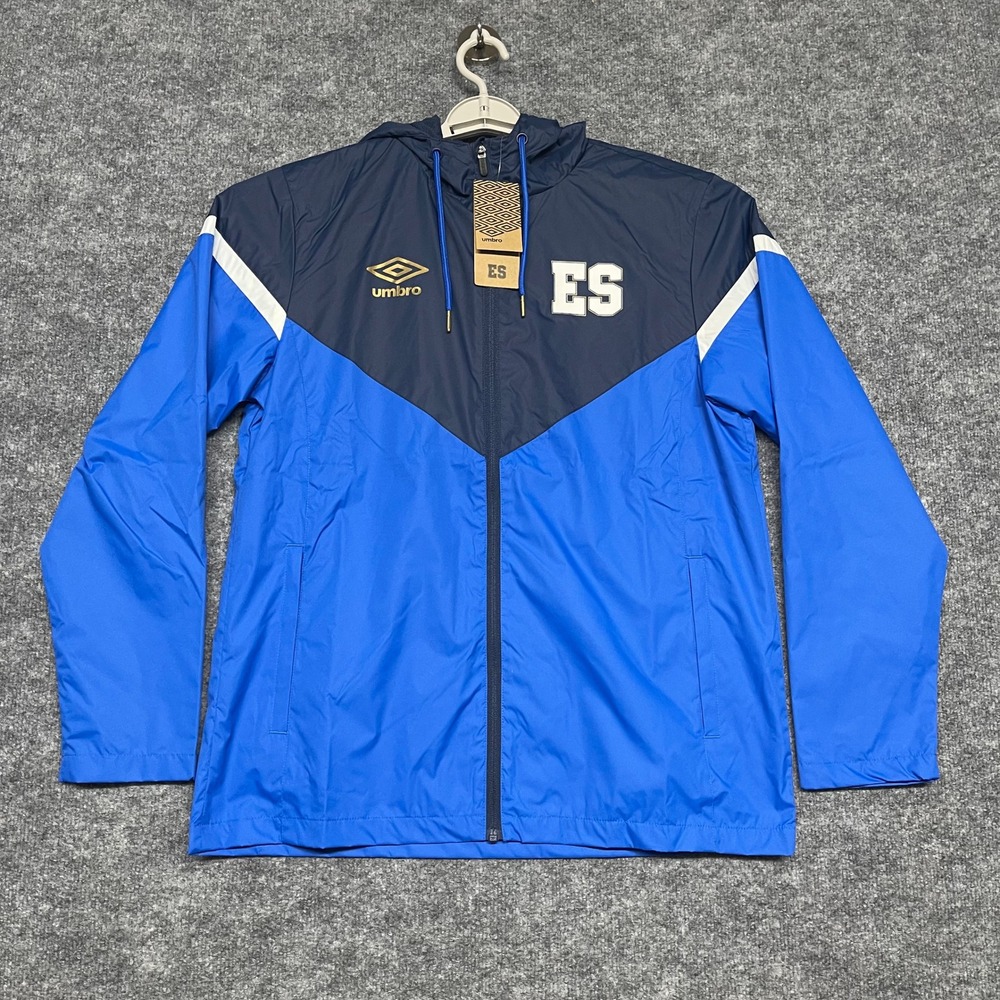 El Salvador Jacket Mens Large Blue Umbro Windbreaker Colorblock Futbol Soccer